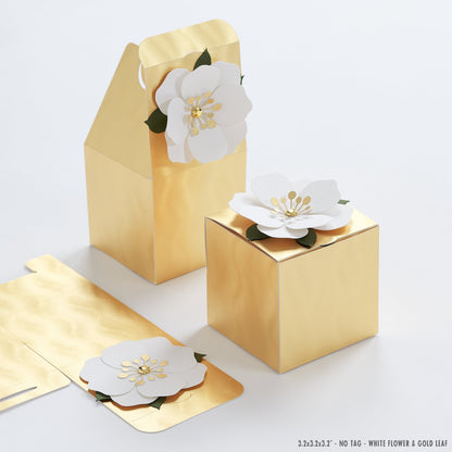 Gold favor boxes with flower decor for wedding, bridal party, baptism, birthday and anniversary