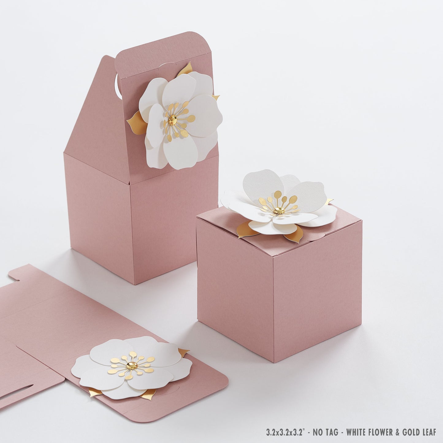 Pink favor boxes with flower decor for wedding, bridal party, baptism, birthday and anniversary