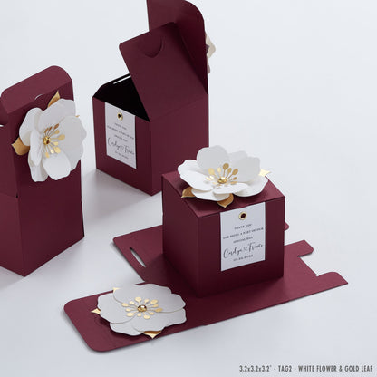 Burgundy favor boxes with flower decor for wedding, bridal party, baptism, birthday and anniversary