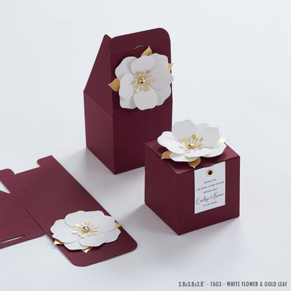 Burgundy favor boxes with flower decor for wedding, bridal party, baptism, birthday and anniversary