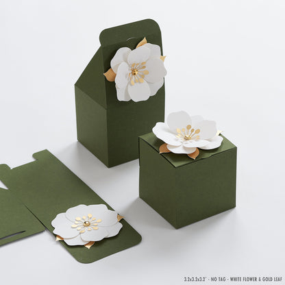 Green favor boxes with flower decor for wedding, bridal party, baptism, birthday and anniversary