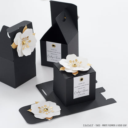 Black favor boxes with flower decor for wedding, bridal party, Baptism, birthday and anniversary