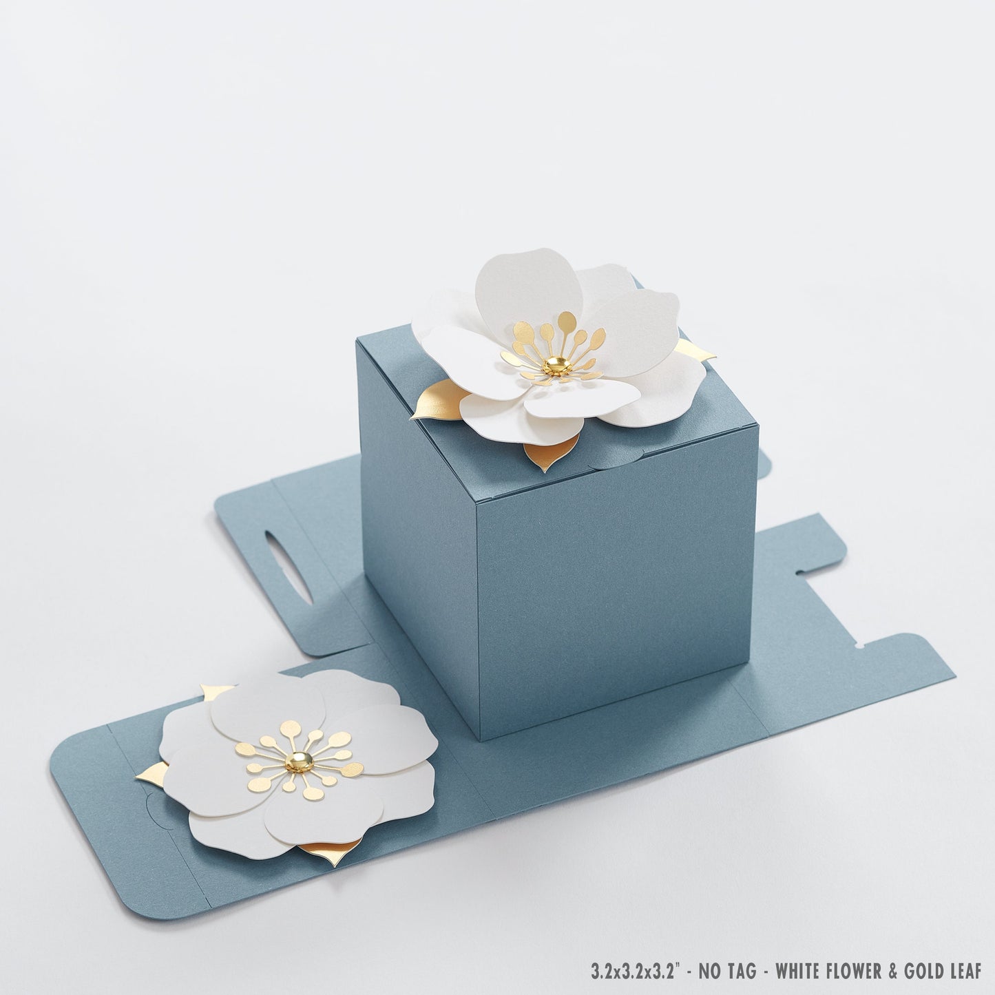 Blue favor boxes with flower decor for wedding, bridal party, baptism, birthday and anniversary