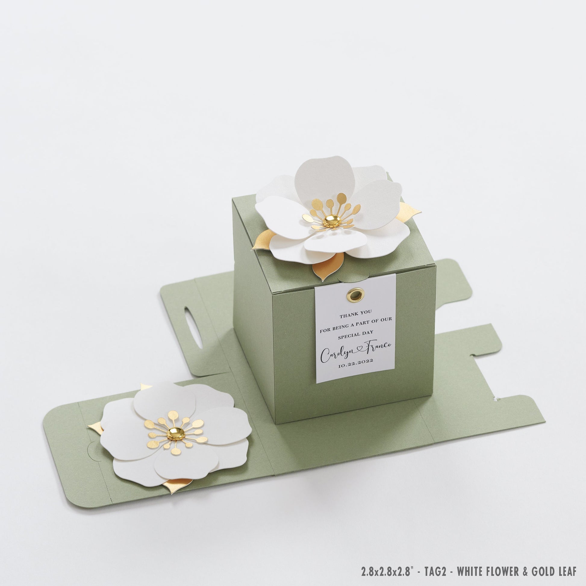 Sage favor boxes with flower decor for wedding, bridal party, Baptism, birthday and anniversary